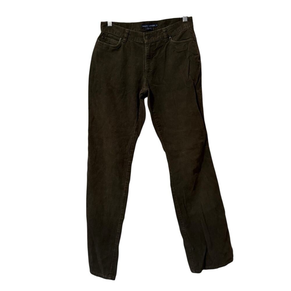 Ralph Lauren Women Sz 6 Cotton Green Corduroy Pants Embellished‎ Pockets Classic